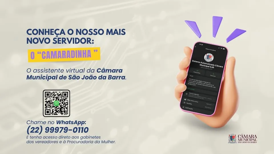 Existe um jeito rápido e muito prático para você entrar em contato com os gabinetes dos vereadores de São João da Barra! Basta enviar uma mensagem pelo ???????? ?? ????????? ou clicar no QR Code que está neste post.